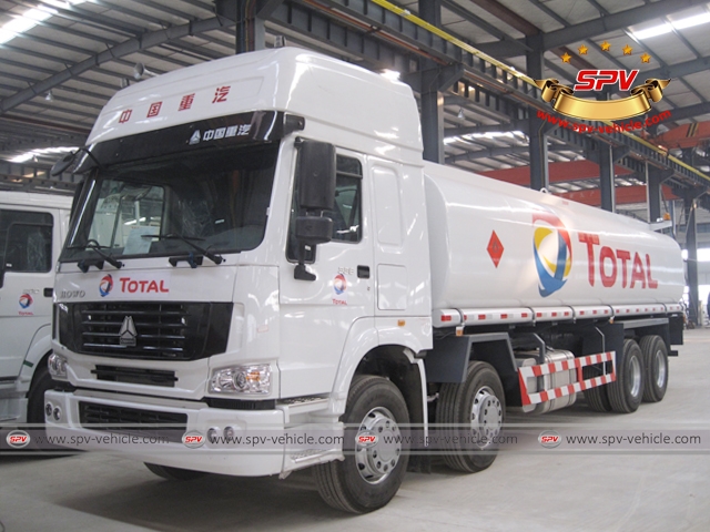 Front Left View of Fuel Tanker Sinotruk for Gambia "TOTAL" (8X4, 30,000 liters)
